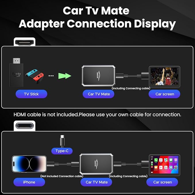 LAMTTO Car TV Mate Pro and Wireless CarPlay Adapter – Upgrade 2 in 1 Magic AI Box Convert Car Screen to TV with HDMI for Fire Stick and Switch for OEM Wired Factory 2016+