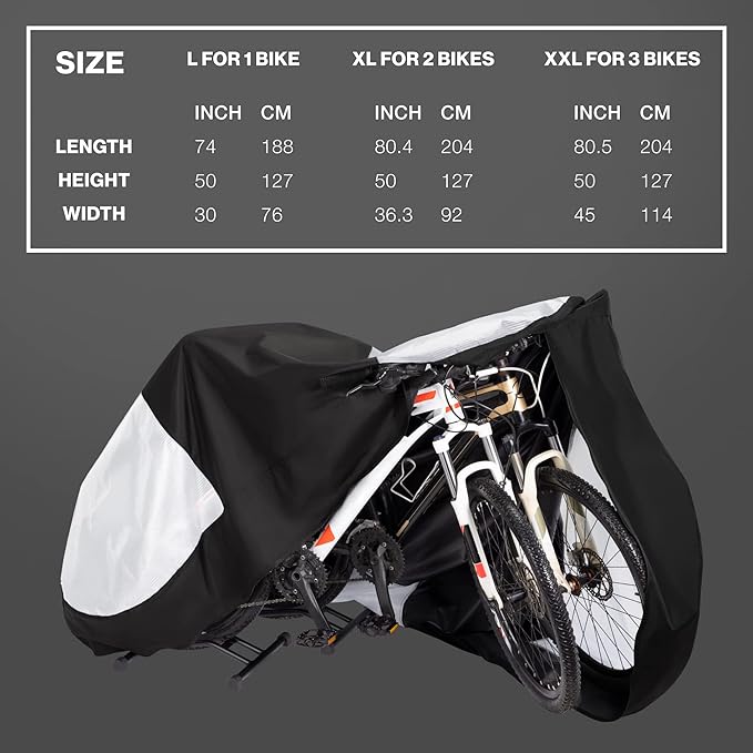 TeamObsidian Bike Cover - Outdoor Storage, Bicycle Transportation or Travel - Waterproof eBike Protection - For 1 to 3 Bikes - Heavy Duty Ripstop 600D Oxford Material - Transparent