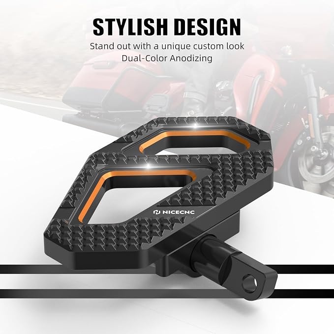 NICECNC Orange Rear Enlarged Passenger Footboard Aluminum Foot Pegs Compatible with Harley Road King Special FLHRXS 2017-2024, Replacement for 50208-04, See Fitments