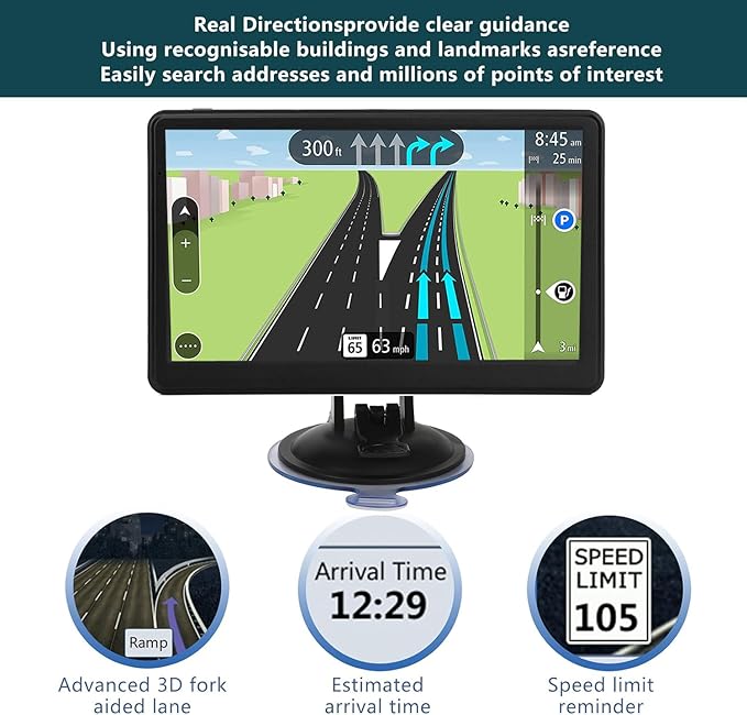 7-Inch Touch Screen GPS Navigation for Car, Truck and RV with 2025 Maps - Speed and Red Light Warning Alerts - Free Lifetime Map Updates