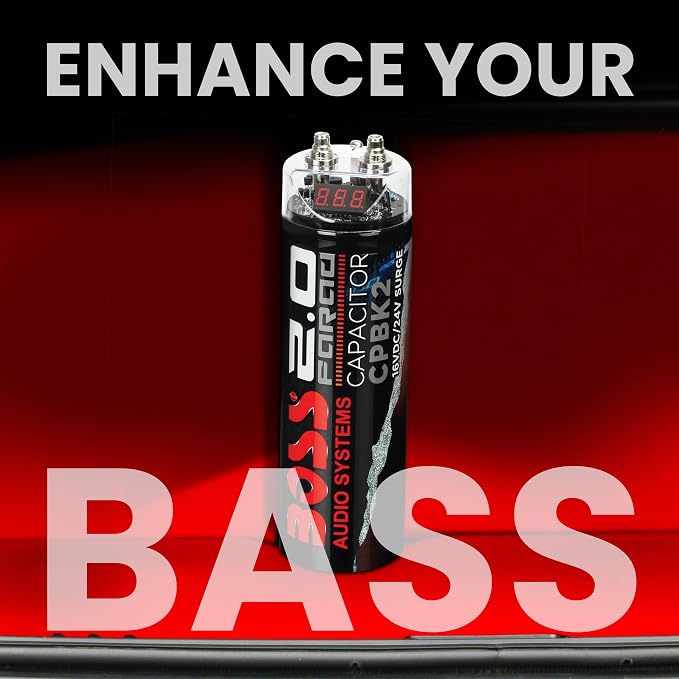 BOSS Audio Systems CPBK2 Car Capacitor - 2 Farad, Energy Storage, Enhance Bass From Stereo, 3 Digit Voltage Display, Charging Status LED