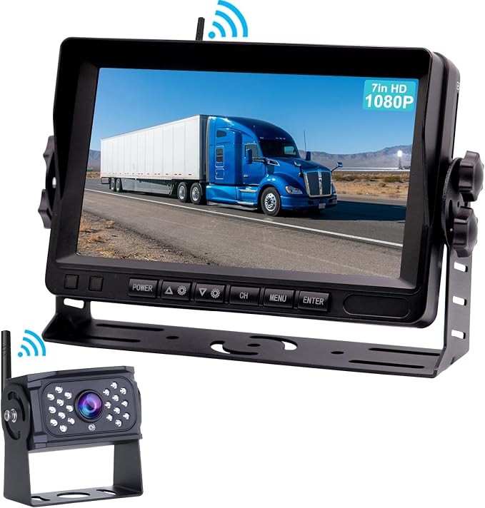 Wireless Backup Camera Digital Signal 7'' Plug and Play: Pre-Wired for Furrion System Rear View Camera HD 1080P Night Vision Waterproof Reverse Cam Monitor for RV Trailer Camper Van Car
