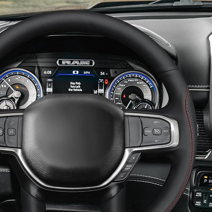 MEWANT Hand-Stitched Steering Wheel Cover Wrap for Dodge Ram 1500 2019-2023 Steering Wheel Accessories for Dodge Ram(Backsides Without Buttons)