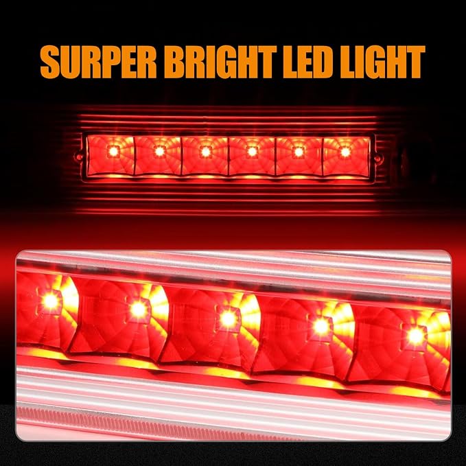 Third 3rd Brake Light LED for 2005-2010 Jeep Grand Cherokee, High Mount Rear Brake Lights Assembly for 05-10 Grand Cherokee, Waterproof Center Cab Lamp Stop Light (Red)