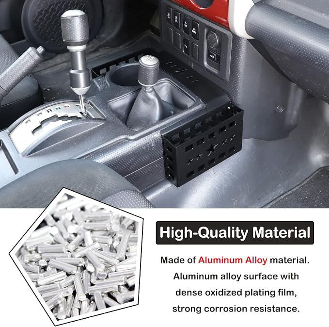 Aunginsy Center Console Gear Storage Box Basket Fit Toyot@a FJ Cruiser 2007-2024 Aluminum Gear Shift Side Storage Baskets Center Console Organizer Tray Armrest Storage Box Basket Interior Accessories