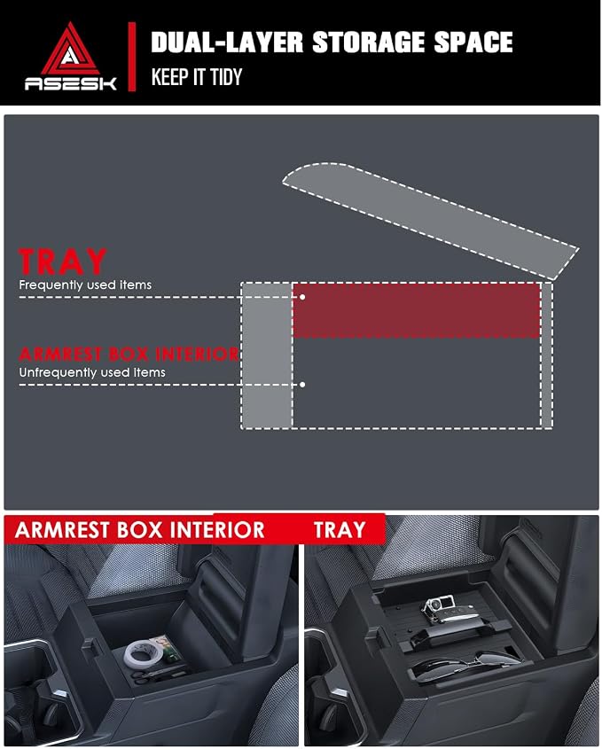 for 2025~2026 Toyota 4runner - 6th Gen 4Runner 2Pcs Center Console Armrest Organizer Tray ABS Materials& Silicone Cup Holder Insert
