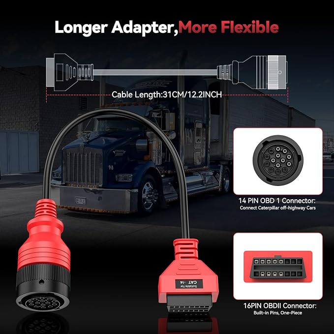 Autel Original CV CAT 14-Pin Adapter, CAT 14 Off Highway Connector for Caterpillar Engines, 2026 Work with Autel Scanner Heavy Duty Truck Semi Scan Tool MaxiSYS MS909CV, MS908CV II, MS908CV, MS906CV