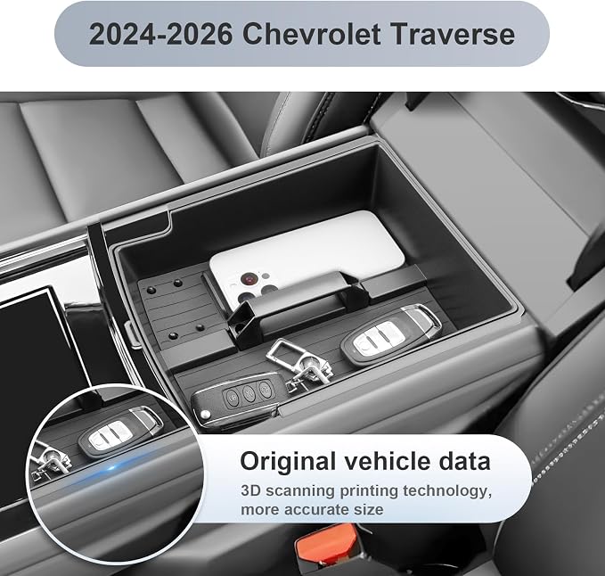 SKTU 2Pack for 2024 2025 2026 Chevy Traverse Center Console Organizer 2024 2025 2026 Traverse (LS/LT/Z71/High Country/RS) Console Tray [Double Layers] 2024 2025 2026 Chevy Traverse Accessories