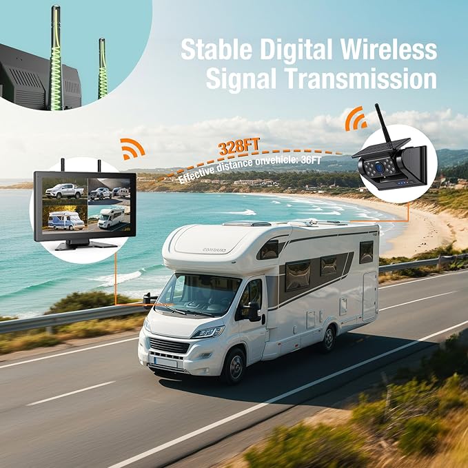 4 Magnetic Solar Wireless Backup Cameras 1080P 9"Touchscreen with DVR,328FT | 15,000mAh Rechargeable Battery,1-Min Install No Wiring,Clear Night Vision,Long Life,Loop Recording,for Truck Trailer SUV RV