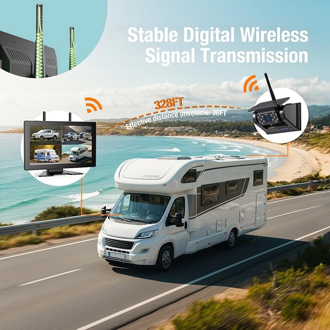 3 Magnetic Solar Wireless Backup Camera for Truck, 9" Portable 1 Min Easy Install Scratch-Proof No Delay Touch Screen Monitor System True 15000mAh Rechargeable Reverse Camera for Tractor Excavator