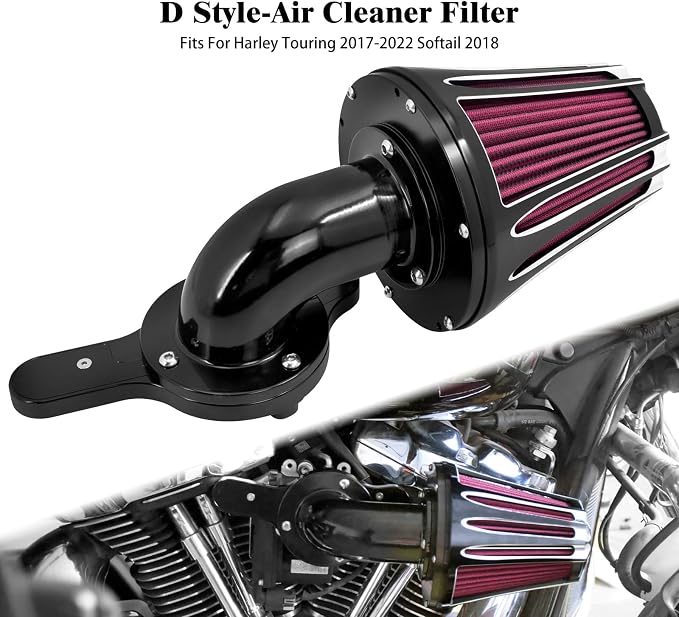 Motorcyle Air Cleaner Filter CNC 90° Forward-Facing Kit Fit for Harley Softail Touring Trike Sportster XL Dyna (Black Housing Red Element, D For M8 Touring Trike17-23,Softail 18-23)