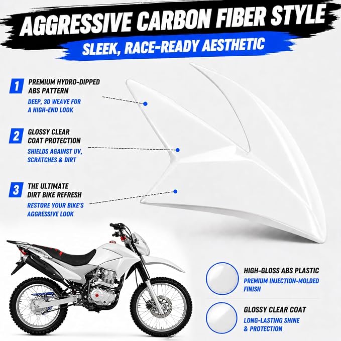 Hawk 250 Plastics Fairing Kit (All Years) - Premium PP Dirt Bike Bodywork Replacement with Fenders & Tank Guards - OEM Fitment White