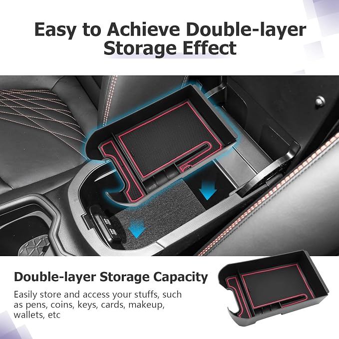 LUWU for 2025 Toyota RAV 4 Accessories Compatible with 2019 2020 2021 2022 2023 2024 2025 Toyota RAV 4 Center Console Organizer Armrest Console Secondary Storage Box Insert Tray ABS Material Red