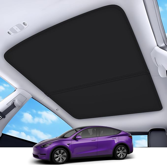 2026 Upgrade Sunshade Roof for Tesla Model Y 2020-2024 [No-Gap/Sag-Free] Heat Insulation Glass Roof Sunshade Sunroof for Tesla Model Y Accessories 2024 2023 2022 2021 2020 Black