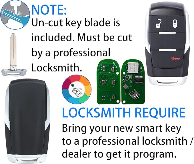 Smart Key for Dodge RAM 2019-2024, Alliskeys Vehicle Proximity Remote Control Key Fob Replacement for RAM 2500 3500 4500 5500 GQ4-76T 68365299