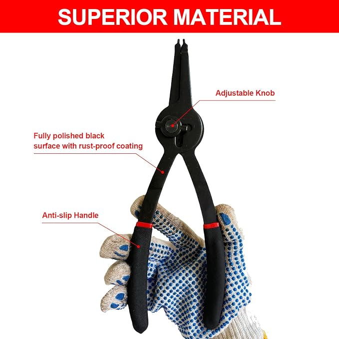 12Pcs Snap Ring Pliers Set, Straight 45 degree 90 degree Jaw Tips | Heavy Duty Internal & External Circlip Pliers, Retaining Snap Ring Pliers set, for 0.038in,0.04in, 0.07in, 0.09in
