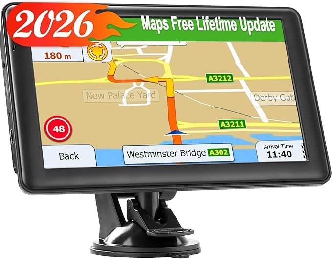 7''GPS Navigator for Truck Car with 2026 Maps Free Lifetime Updates, GPS Truck Drivers Commercial Trucker Navigation Systems with Voice Assist, Speed Limit Warnings, Custom Routing, Driver Alerts