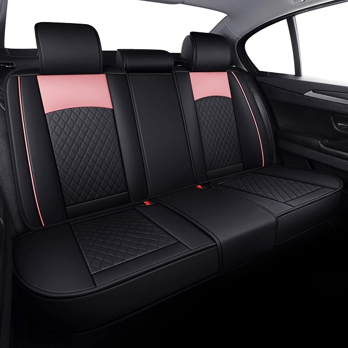 Aierxuan Car Seat Covers for Girls Women Waterproof Girly Seat Cushion Universal for CRV Acura Hyundai Altima Corolla Jeep Wrangler Focus Edge Escape Raider (Full Set, Black-Pink)
