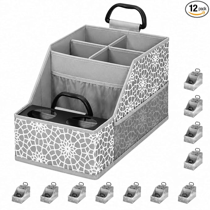 12 Pack Car Seat Organizer with Metal-Reinforced Cup Holders, 12 Storage Compartments Backseat Car Organizer, Travel Essentials for Kids Toys & Snacks, Non-Slip Seat Storage for SUV, Truck, Print