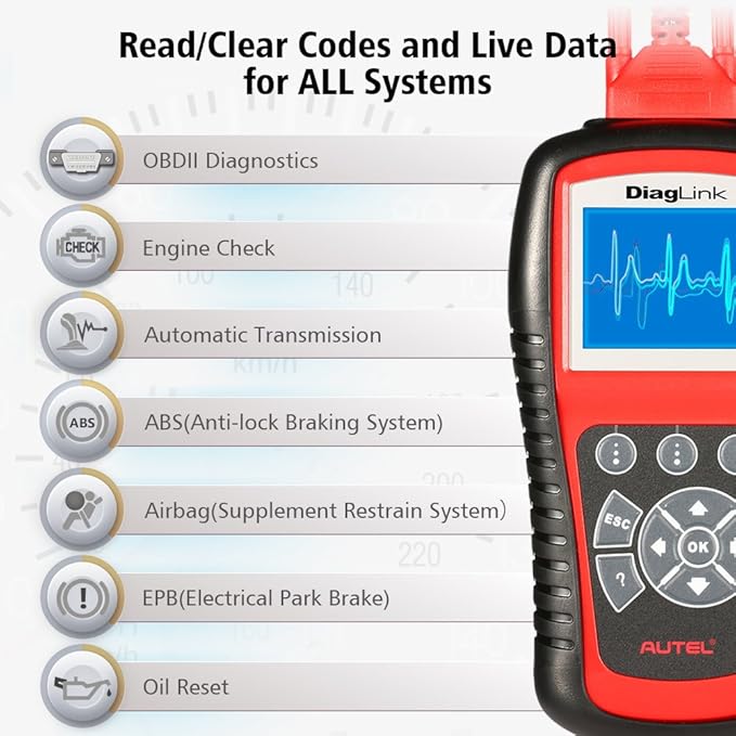Autel Diaglink OBDII Code Reader Full Systems Diagnostic Scanner DIY Version of MD802 for Engine/Transmission/ABS/SRS/EPB/Oil Reset Service