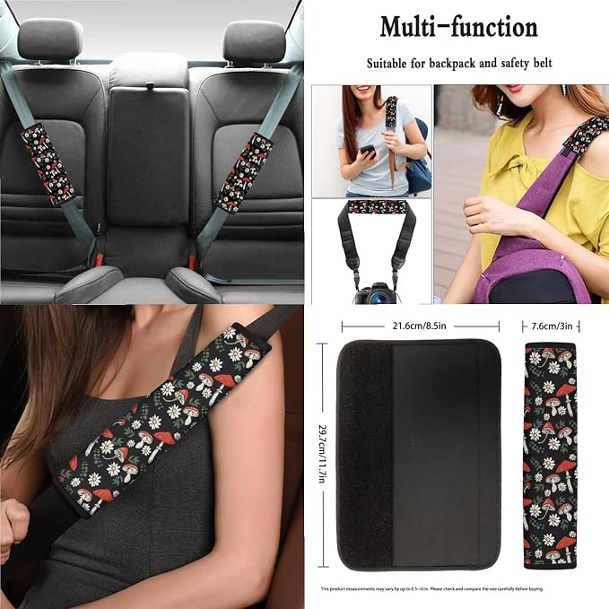 Vintage Mushroom Daisy Flower Pattern Car Accessories Car Seat Covers Full Set with Steering Wheel Covers+Seat Belt Pads+Coasters+Keychain+Lipstick Holder Universal Fit(13 Pack)