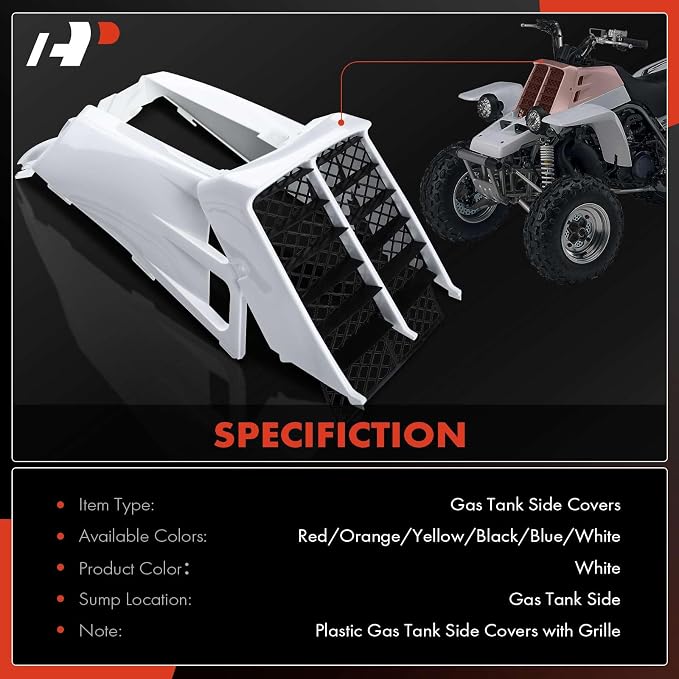 A-Premium White Plastic Gas Tank Side Covers with Grill | Compatible with Yamaha Banshee 350 1987-2006 2-PC Set