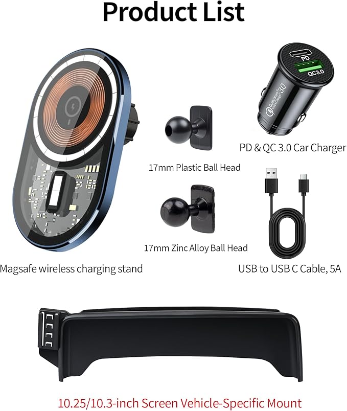 Wireless Charging Car Phone Holder for BMW X3 2018-2021 / X4 2019-2021, 10.25/10.3" Screen Fixed Clip, 360° Rotation Car Phone Mount Compatible with MagSafe