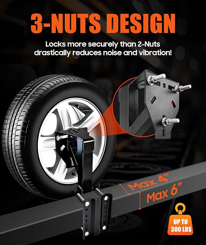 Rv Spare Tire Carrier, High Ground Clearance Heavy Duty Spare Tire Mount with 3-Nut Design, 300lb Capacity, (Fits 4/5/6/8 Lug)