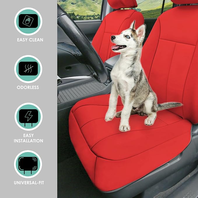 FH Group Neoprene Car Seat Covers - Front Set for Low Back Seats with Removable Headrest, Universal Fit, Airbag Compatible - Solid Red Seat Covers for SUVs and Vans