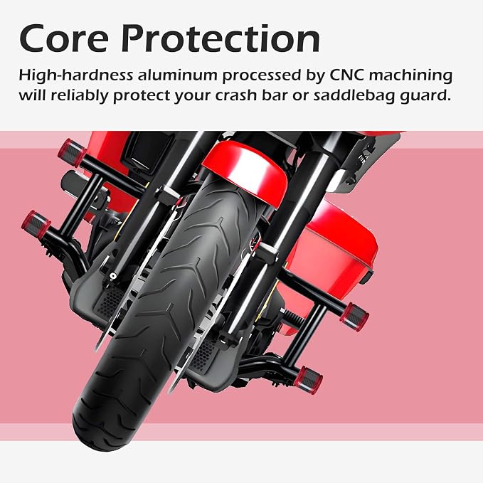 Crash Bar Sliders End Caps CNC Carbon Fiber Inlay Decorative Sliders Fits for 1.25" Front Engine Guard Rear Saddlebag Guard CNC 60mm (Red)