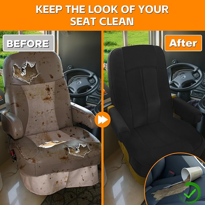 RV Seat Covers Compatible with Motorhome Captain Chairs, Driver & Passenger Leather and Neoprene Fabric Seat Covers,All Black