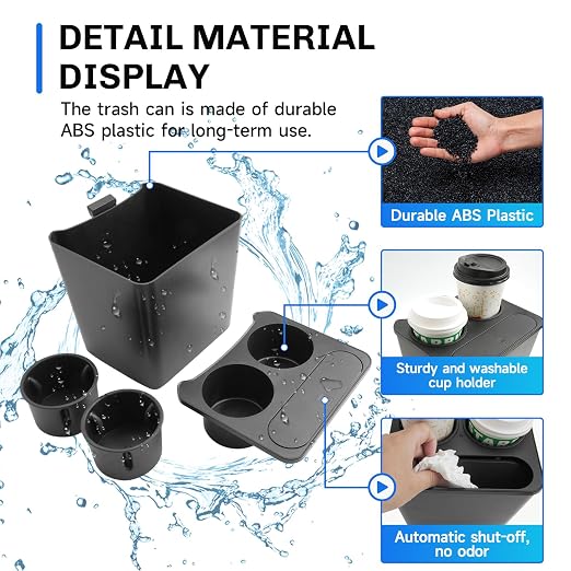 SXCY for 2025 2026 Ford Maverick Car Trash Can for 2022-2025 2026 Ford Maverick Accessories Rear Seat [OEM-Fit] Waterproof Leak-Proof 2-in-1 Trash Bin & Cupholder Organizer w/Lid Odor-Free Storage