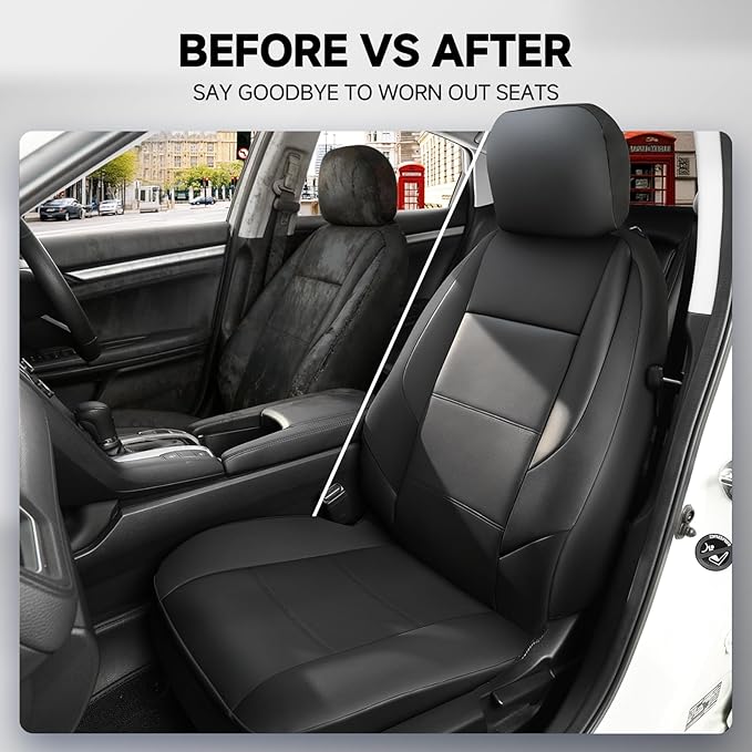 GIANT PANDA Front Car Seat Covers Custom Fit for Toyota Rav4 Camry Highlander Corolla Prius Corolla Cross Venza Avalon, Faux Leather Bucket Seat Covers, (Black) 2-Pack