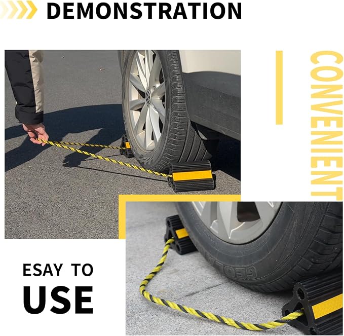 RV Wheel Chocks for Trailers Camper Trucks and Small Aircraft Wheel Chock 1Pair2Pack Wheel Chock Block with 3 Reflective Strips Versatile Heavy Duty Solid Rubber Wheel Immobilizers & Chocks