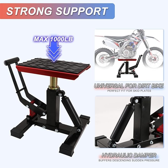 POLARBEAR Dirt Bike Stand Quick Jack Hydraulic Stand Motorcycle Low Profile Jack Portable Aluminum 1200Lbs Capacity for Pit Bike Cleaning and Repair(Red)