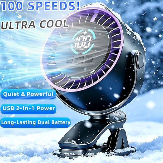 2026 Upgrade Portable Car Fan,Clip‑on/Hang/Stand 3D Circulating Air Car Cooler with LED Display,USB Rechargeable Quiet Vehicle Fan for SUV Truck RV,Ideal Summer Gift for Drivers