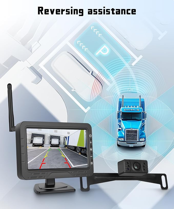 4.3 Inch Wireless Backup Camera for Car- License Plate Reverse Camera, DIY Guide Lines, Night Vision, IP68 Waterproof, Wide Angle, Image Flip, Rear View Camera for Truck Trailer RV Pickup SUV Camper