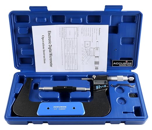 Accusize Industrial Tools 5-6''/125-150 mm 7 Keys Electronic Digital Outside Micrometers, 0.00005'' Or 0.001 mm Resolution, Ac21-6022 | IP54 Rated, 0.00005"/0.001 mm Resolution, 7-Key, ±0.003" Accuracy