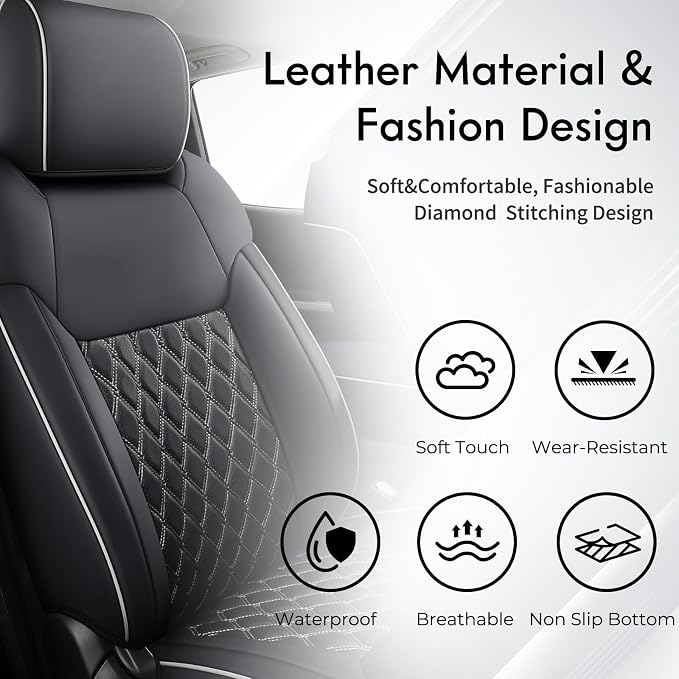 Huidasource for Toyota Tundra Seat Cover, Nappa Leather Truck Seat Cover, 360° Full-Coverage Toyota Seat Covers 2014-2021 CrewMax, Compatible with Armrest Airbags (Full Set/Black＆White)