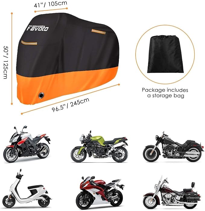Favoto Motorcycle Cover 96.5 inch Length Outdoor Protection + Favoto Bike Chain Lock 5 Digit Combination Anti-Theft Bicycle Lock