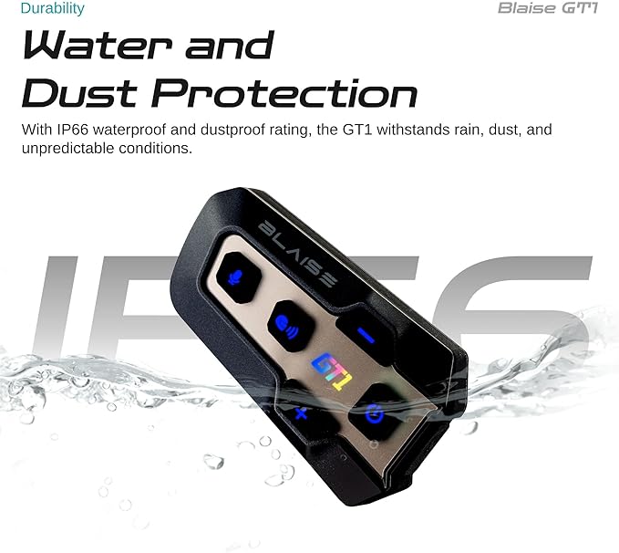 Blaise GT1 Upgraded Motorcycle Helmet Bluetooth Headset Intercom 2 Riders Music Share Helmet Communication System IPX6 Waterproof (Upgraded-Single Pack-Black)
