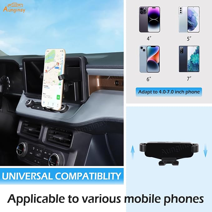 Aunginsy Car Hidden Screen Drawer Organizer with Phone Holder Compatible with Ford Maverick 2022-2024 Center Console Multimedia Display Right Side Panel Storage Box Truck Dash Cubby Insert Accessories
