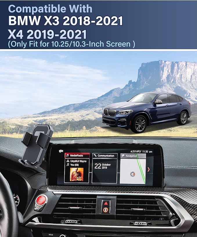 PZK Car Phone Holder for BMW X3 2018-2021/ BMW X4 2019-2021 Accessories 10.25/10.3-Inch Screen Fixed Clip Auto Lock Car Phone Mount with Sunglasses Storage Box 360° Rotation Fit 4.0-7.0'' Phones