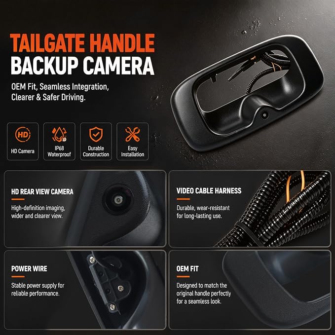 Tailgate Handle Backup Camera Replacement for 1999-2006 Chevy Silverado GMC Sierra 1500/2500/3500 HD - Waterproof Rear View Camera, Replaces OEM #15228541