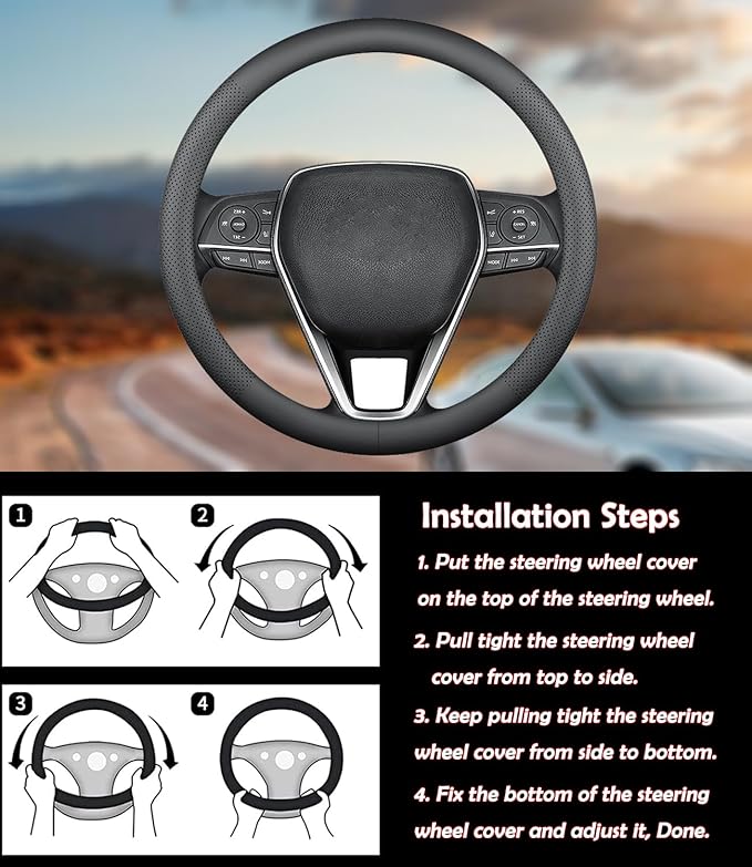 XHRING Car Steering Wheel Cover for Toyota Camry Rav4 Corolla Highlander Sienna CHR Avalon FJ Land Cruiser Yaris SE XSE LE Hybrid XLE TRD Cross Limited Platinum Accessories, 2026 Leather Black-M