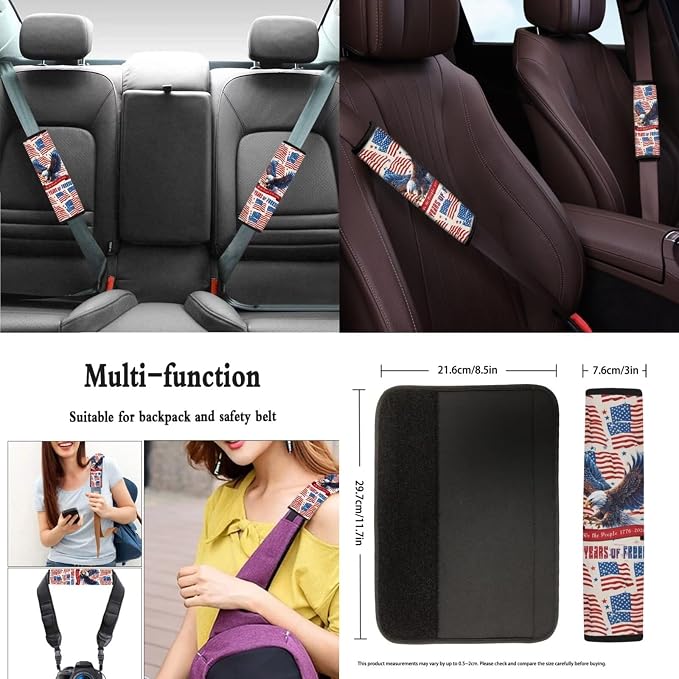 American Flag Eagle Car Seat Cover Set, 11 Piece, 250 Years of Freedom, with Steering Wheel Cover/Seatbelt Pad, Non-Slip Patriotic Auto Accessories for 4th of July & 250th Anniversary
