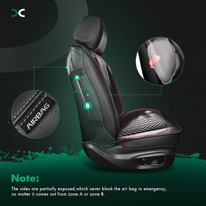 SCITOO Front F150 Seat Covers,2PCS Truck Seat Covers Faux Leather Seat Cover Full Set Pickup Seat Cover Fits for 2015-2024 Ford F150 F250 F350 (Front,Black and Red)