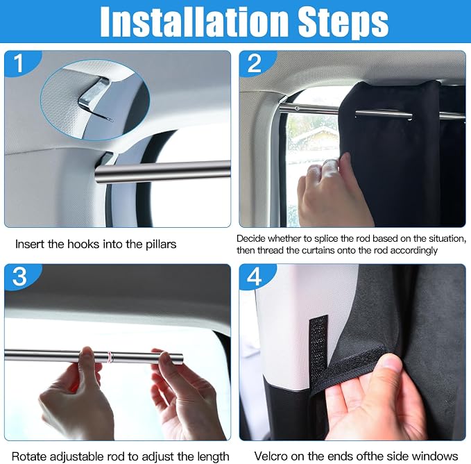 ZATOOTO Car Window Shades Set of 3, Side & Back Window Blackout Car Divider Curtains, Opaque Suede, Totally Blackout, Adjustable Length for Most Cars, Sedans, Vans & SUVs