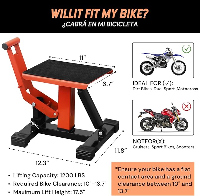SEKAM Dirt Bike Stand, 1200 LBS Hydraulic Motorcycle Lift Jack with Safety Lock, Heavy-Duty Motorcycle Lift Stand for Maintenance & Repair
