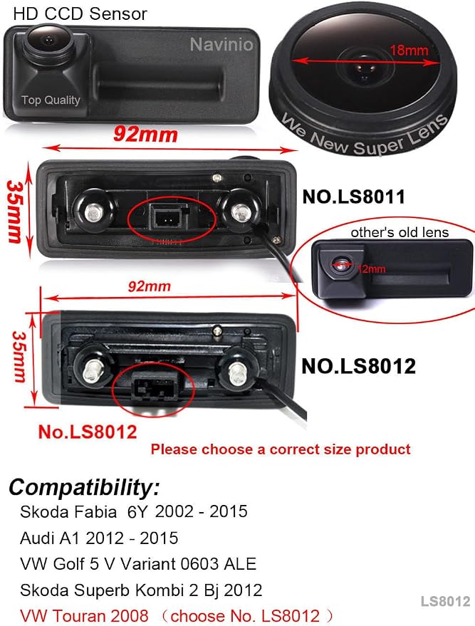 HD IP68 1280Pixels Auto Vehicle 170° License Plate Light Rear View Reversing Backup Parking Aids Camera Compatible with V W Skoda Y6/Octavia limousine/1Z3 / Kombi combi 5e/Fecelift/Roomster/MK2/Touran